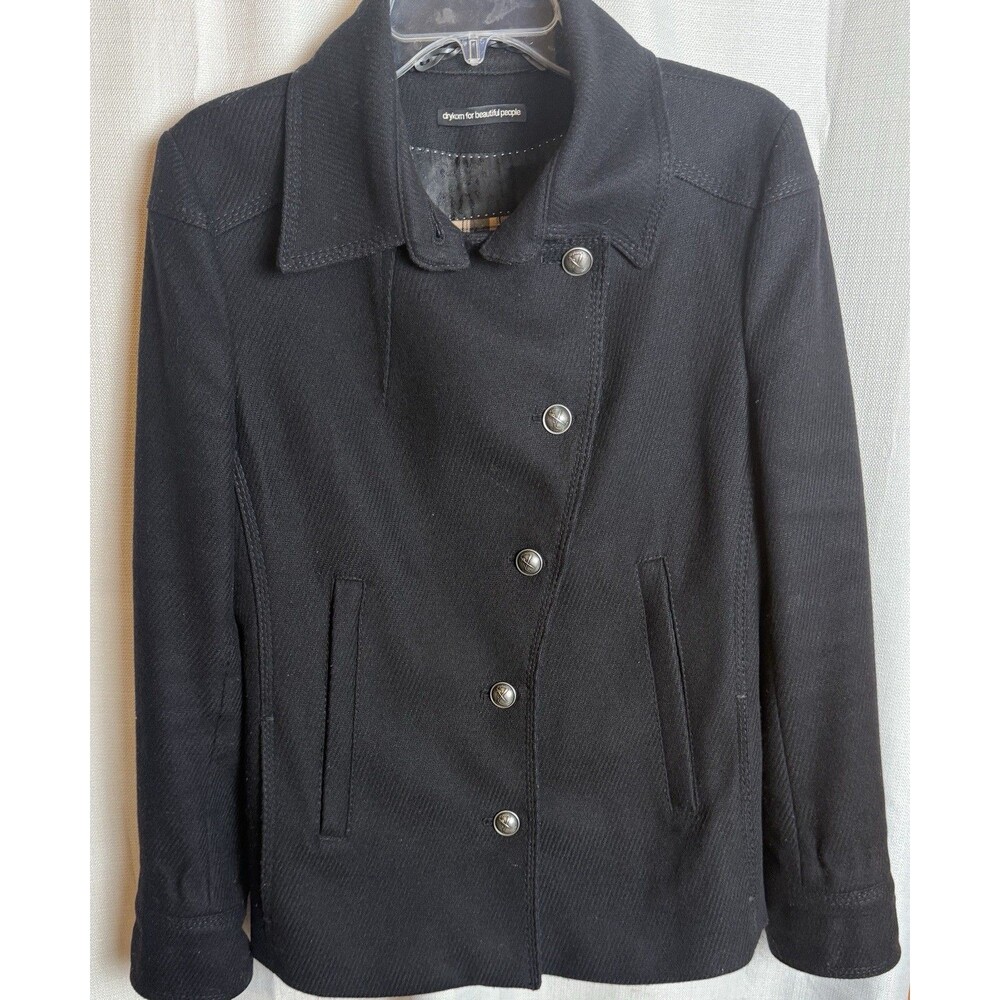 Drykorn "Coleford" Women's Black Wool Blend Jacket US 4 w/Plaid Cotton Lining